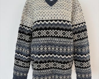 Jersey de lana Fair Isle vintage de los 90, talla XL, de Jones New York Country, mezcla de alpaca, cómodo, de punto nórdico, jersey de invierno extragrande.