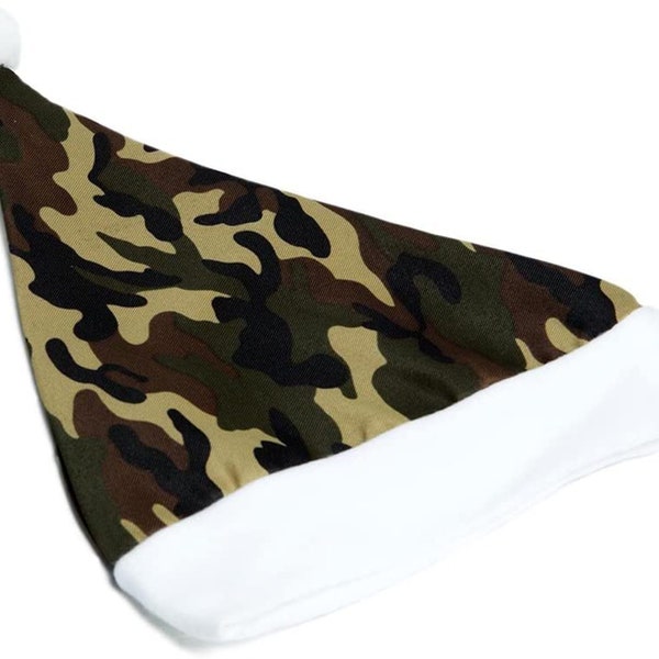 Santa Hat. Christmas Santa Hat. Camouflage Santa Hat. Holiday Army Christmas Hat. Adult One Size Fits Most