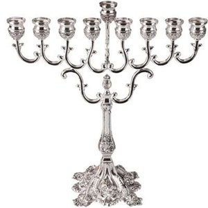 Chanukah Hanukkah Menorah. Silver Plated. Great Gift item Medium Fancy Menorah