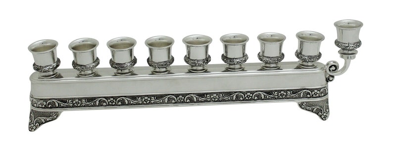 Chanukah Hanukkah Menorah. Silver Plated. Great Gift item Flat Menorah