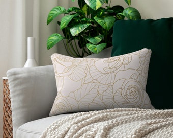 Luxury Golden Rose Lumbar Pillow