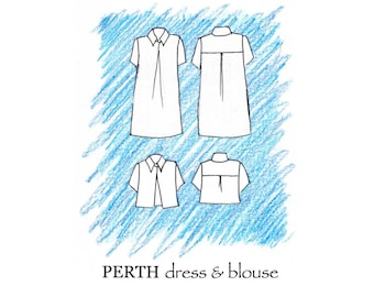 Patrón de costura pdf vestido/blusa Perth talla 36-46