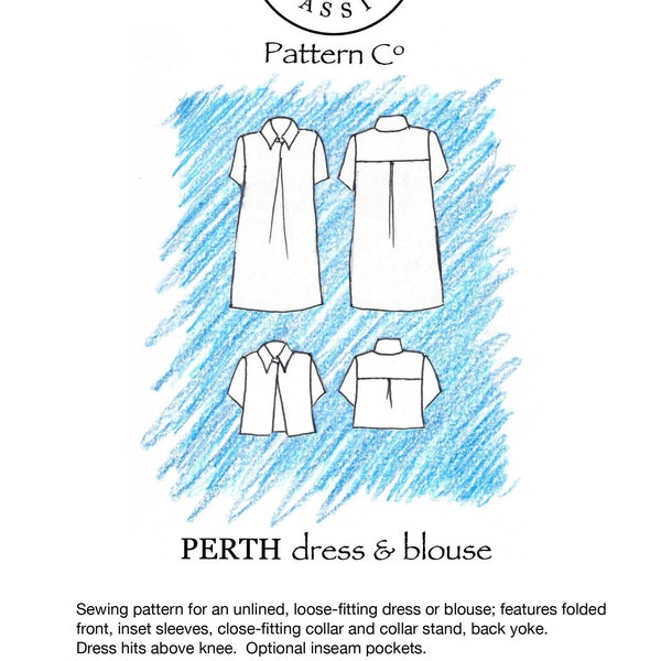 Perth Kleid/Bluse pdf Schnittmuster Größe 36-46