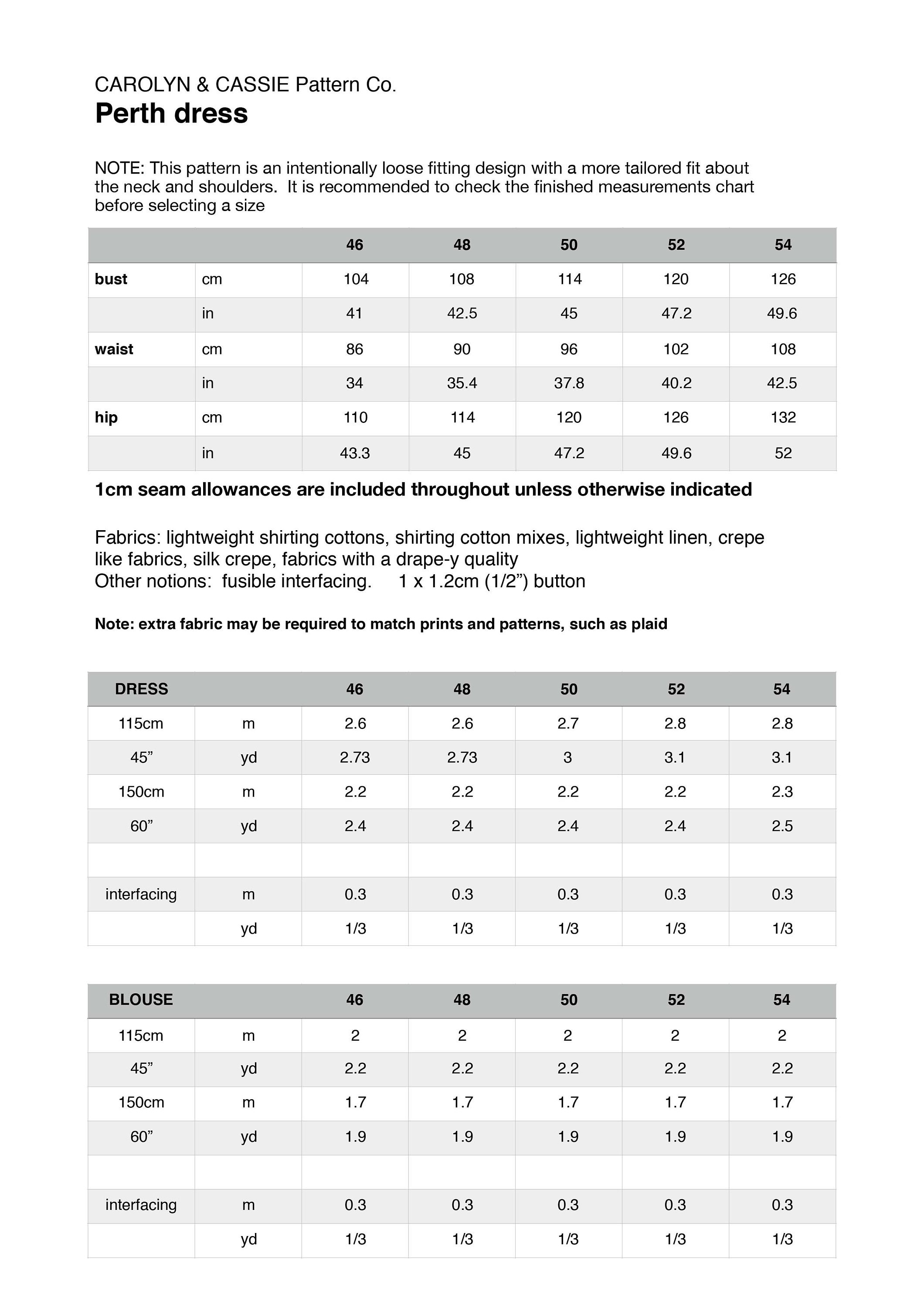 Perth Dress/blouse Pdf Sewing Pattern Size 4654 Etsy UK
