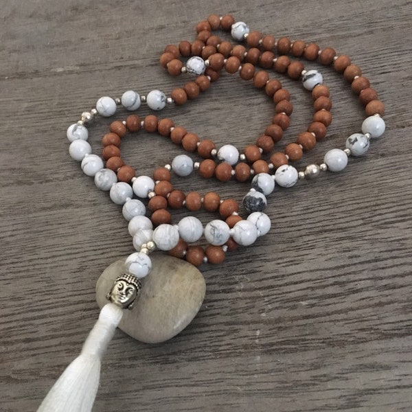 Howlite and Sandalwood Mala
