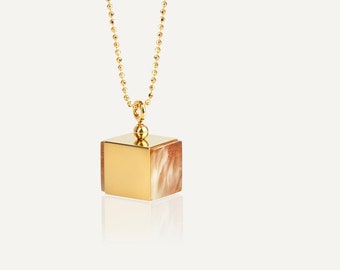 Geometric Statement Necklace, Genuine Amber Necklace for Women, Baltic Amber Pendant, Raw Amber Pendant, Square Gold Pendant Valentines Gift