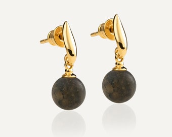 Amber earrings, Everyday earrings, Black amber, Amber earrings gold, Gemstone earrings, Simple earrings, Baltic amber, Black amber jewelry