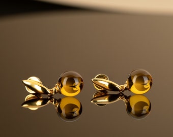 Yellow amber stud earrings GOLDEN LUNAR