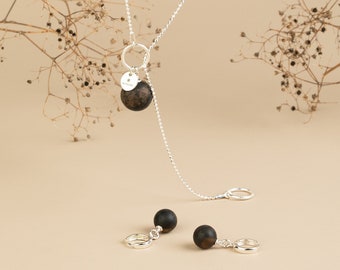 Black Baltic Amber Necklace & Earrings Set NERO
