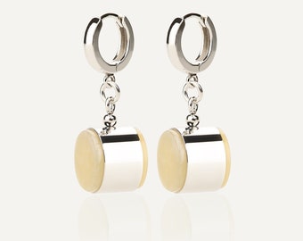 Baltic Amber Sterling Silver Earrings: Geometric Drop Huggie Closure