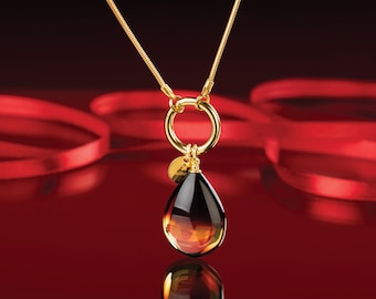 Cognac amber teardrop pendant HONEY DROP