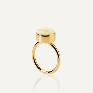 White Baltic Amber Ring: 24k Gold Vermeil, Sterling Silver