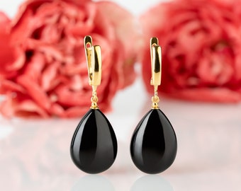 Silver amber earrings CHERRY DROP (M size)