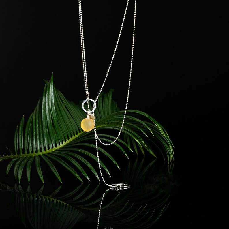 Large lemon yellow amber pendant with 925 sterling silver bead chain