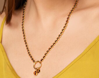 Yellow amber short necklace TIGER