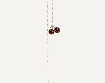 Cherry Baltic Amber Y Necklace: 925 Sterling Silver Lariat Pendant