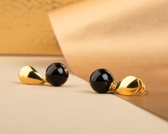 Cherry Amber Drop Earrings – Dark Red Baltic Amber Studs with Gold Vermeil | Minimalist Jewelry Gift