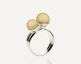 Baltic Amber rings duo with silver LEMON