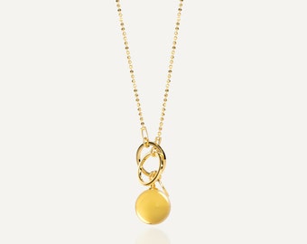 Yellow amber pendant GOLDEN LUNAR in 24k gold vermeil