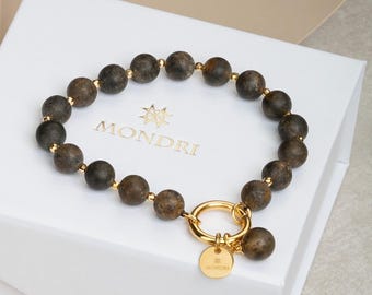 Black Baltic Natural Amber Bracelet: 24k Gold Vermeil Beaded Gemstone