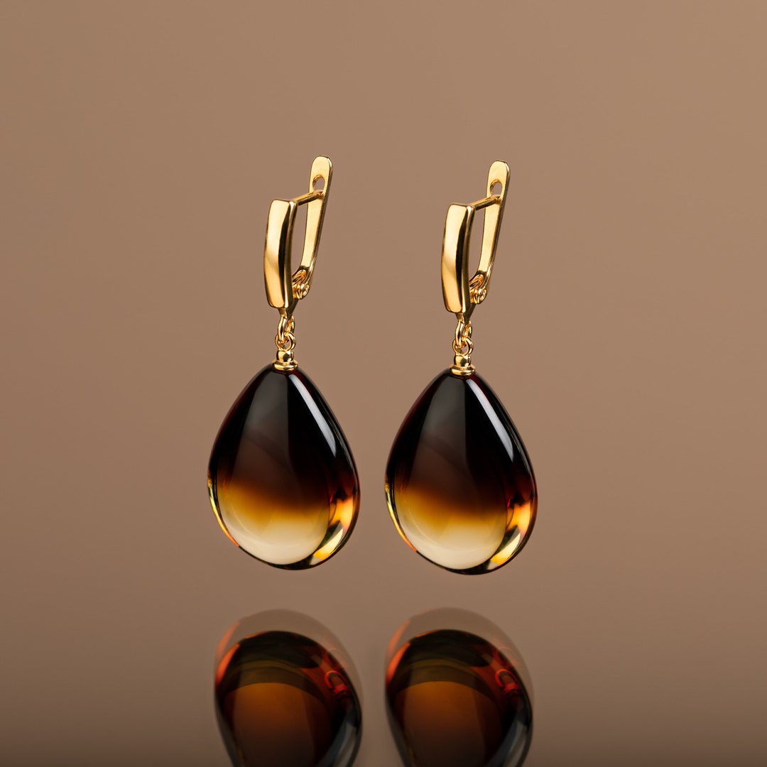 Amber Scroll Teardrop Earrings