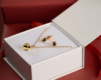 Real Baltic Amber | Minimalist Amber Gift for Her - 24k Gold Vermeil Necklace & Stud Earrings