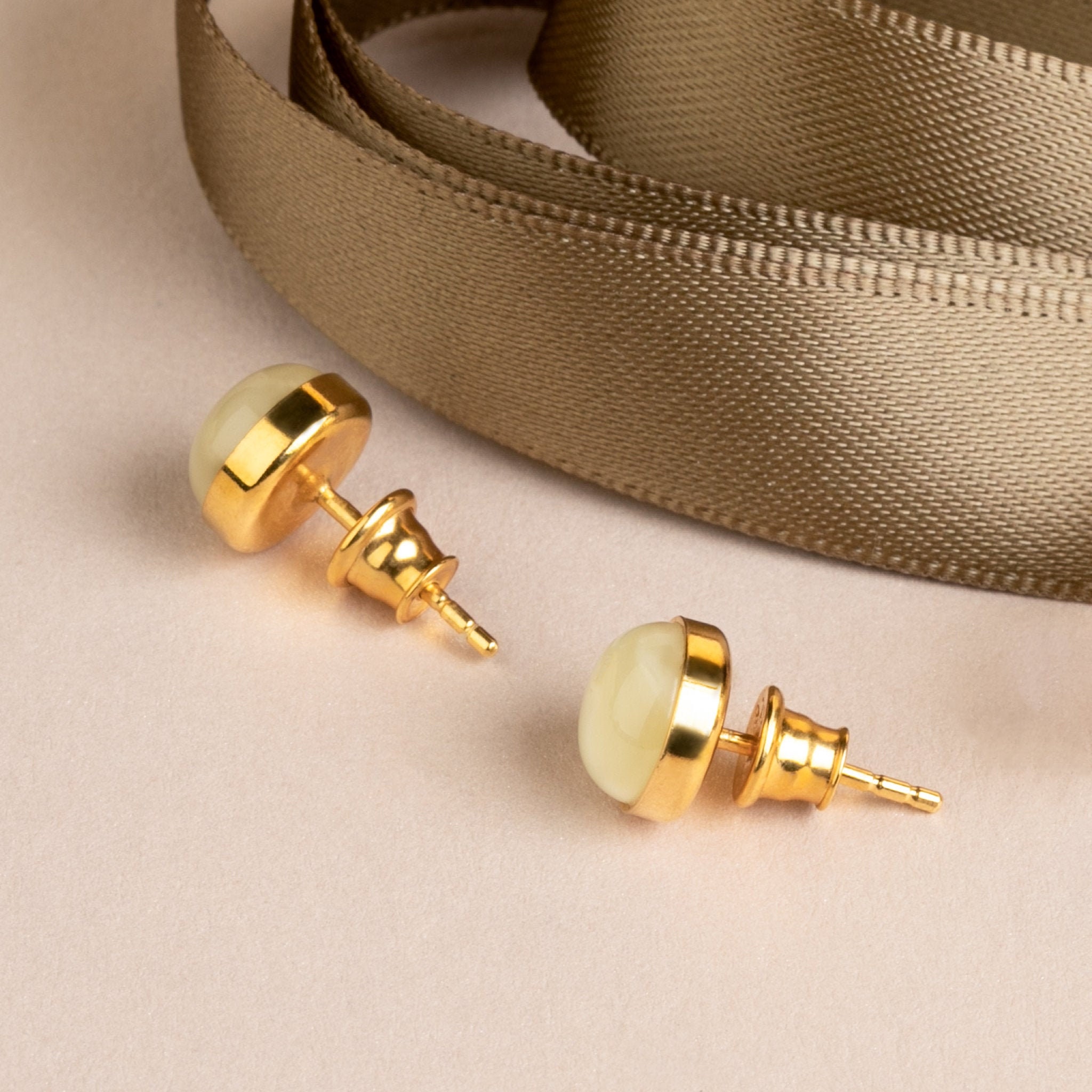 Amber Stud Earrings, Baltic amber earrings, White amber earrings