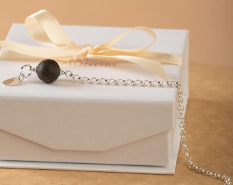 Black Raw Baltic Amber Bracelet Sterling Silver - Minimalist Amber Jewelry Gift for Her