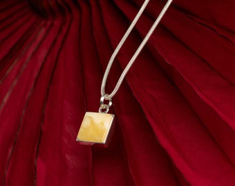 Sterling Silver and Baltic Amber minimalist pendant CARRE