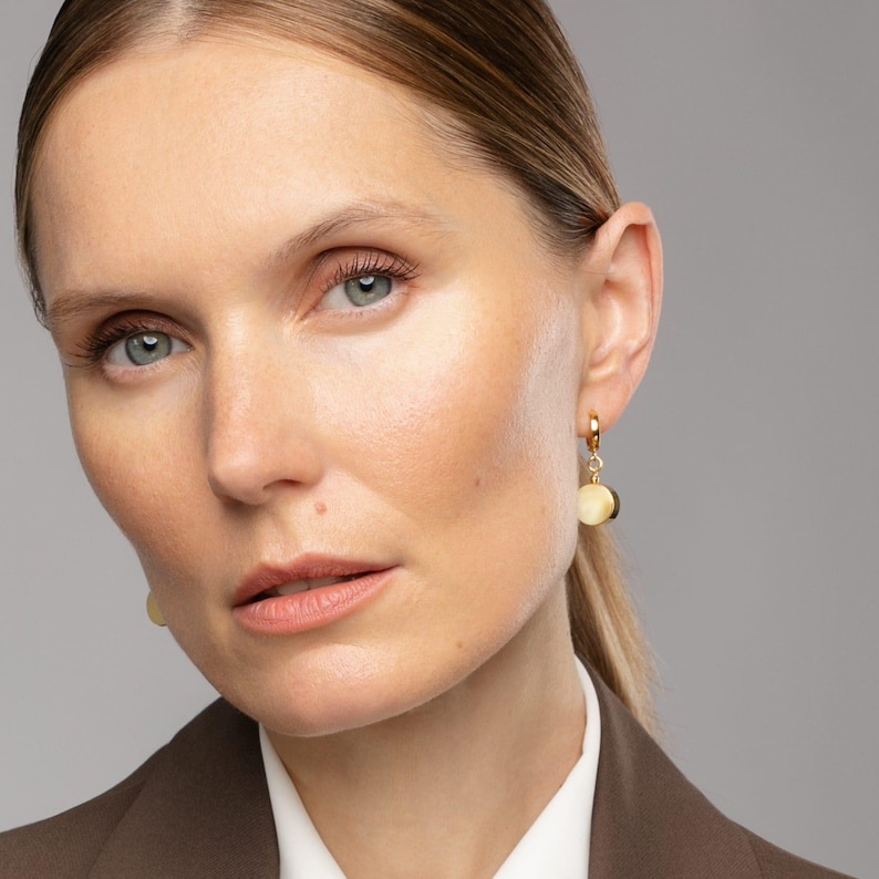 White Baltic Amber Drop Earrings: 24k Gold Vermeil & Sterling Silver image 4