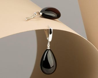 Cherry Drop Amber Earrings: Sterling Silver Teardrop Dangles