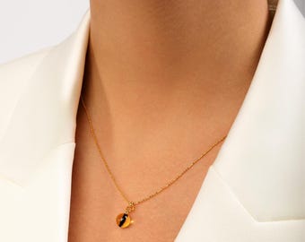 Yellow Baltic Amber Pendant: 24K Gold Vermeil Sterling Silver Necklace