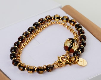 Faceted stone bracelet set, Baltic stone bracelet, Bracelet for women, Dark bead bracelet, Faceted beads, Elegant bracelet, Clear gemstone