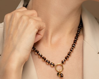 Gold-plated short beaded necklace with 8 mm faceted amber – BLISS