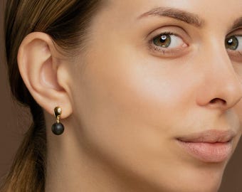 Black Baltic Amber Drop Earrings: 24K Gold Vermeil, Sterling Silver