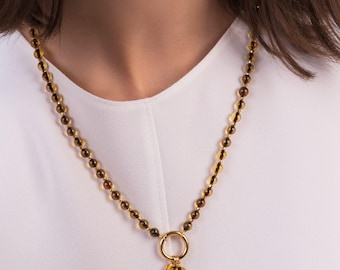 Yellow amber short necklace TIGER