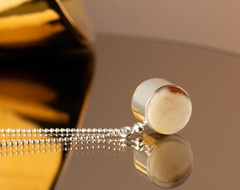 Amber pendant necklace with sterling silver chain, geometric modern necklace from natural Baltic amber, statement jewelry with white amber