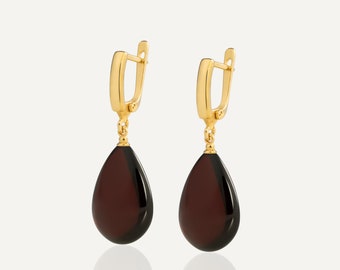 Teardrop amber earrings CHERRY DROP (M size)