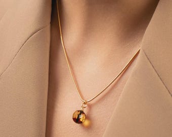 24K Gold vermeil necklace with faceted amber BLISS
