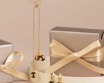 Baltic Amber Jewelry Set: 24K Gold Vermeil Necklace & Minimal Earrings - BLISS