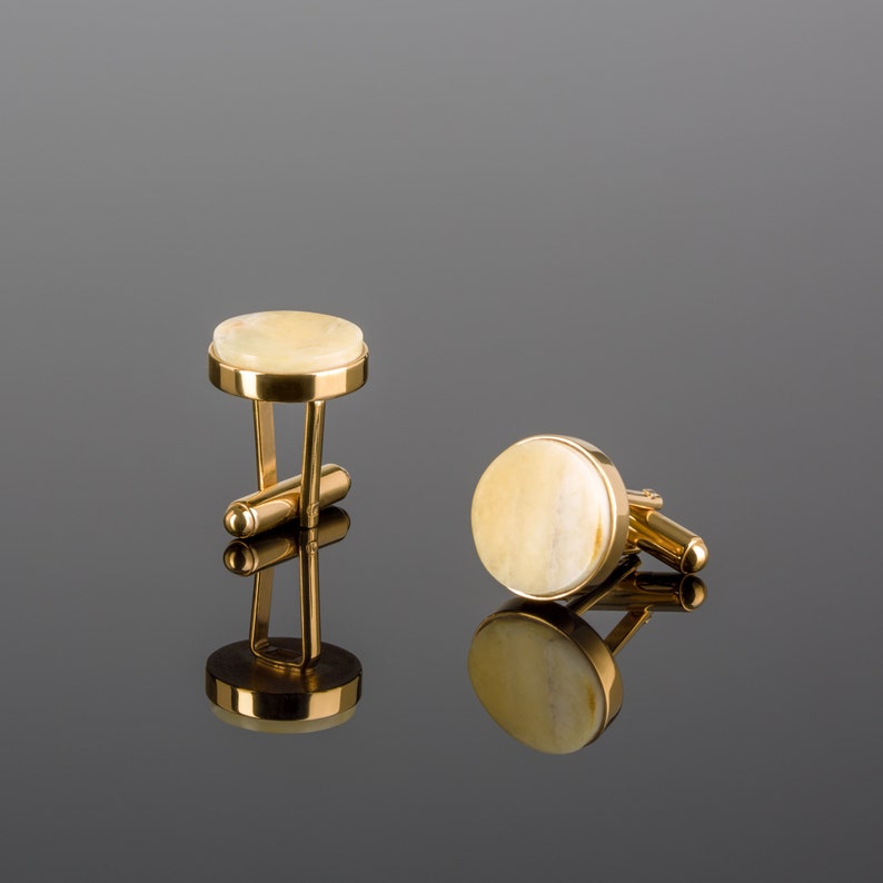 Father of the Bride Gift for Him or Bride to Groom Gift Personalized Gold Cufflinks with White Baltic Amber Amber Cufflinks for Groom