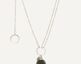Adjustable raw natural amber pendant NERO