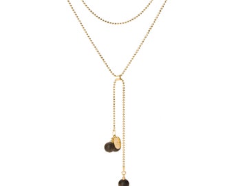 Minimalist Amber Silver Y Necklace BLACK BERRIES