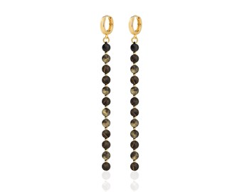 Long amber earrings, Baltic amber earrings, Black amber earrings, Gold vermeil earrings, Black amber, Amber gold, Long amber earring