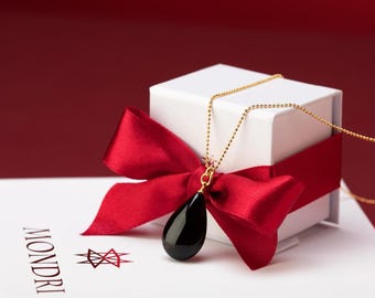 Cherry Drop Red Amber Teardrop Necklace – 24k Gold Vermeil Adjustable Chain | Deep Red Baltic Amber Pendant | Luxury Gift for Her