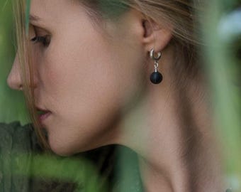 Black Baltic Amber Drop Earrings: 925 Sterling Silver Dangle Earrings