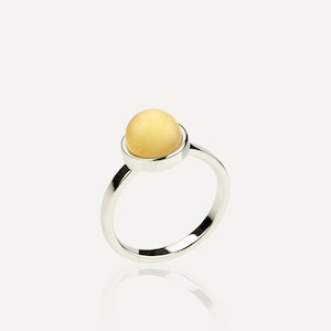Minimalist Sterling Silver Ring: Matte Lemon Baltic Stone