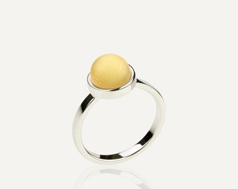 Yellow amber ring, Baltic amber silver ring, Lemon ring, Lemon Baltic amber, Baltic amber ring, Delicate ring silver, Everyday amber ring
