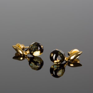 Gold Drop Earrings: Green Baltic Amber, 24k Vermeil, Sterling Silver
