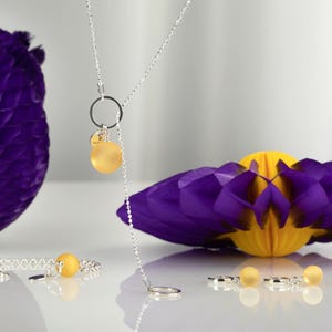 Adjustable Sterling Silver Lariat Necklace: Yellow Baltic Amber Pendant 14 mm image 6